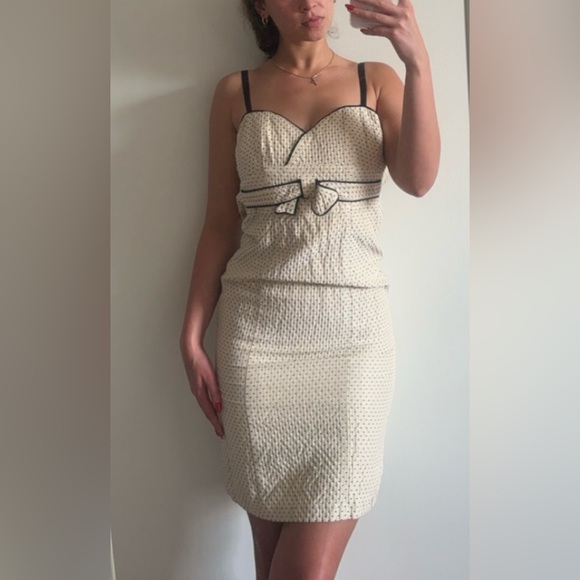 Vintage Nanette Lapore Pin-Up Retro Bow Front Mini Dress in Cream - Picture 1 of 13